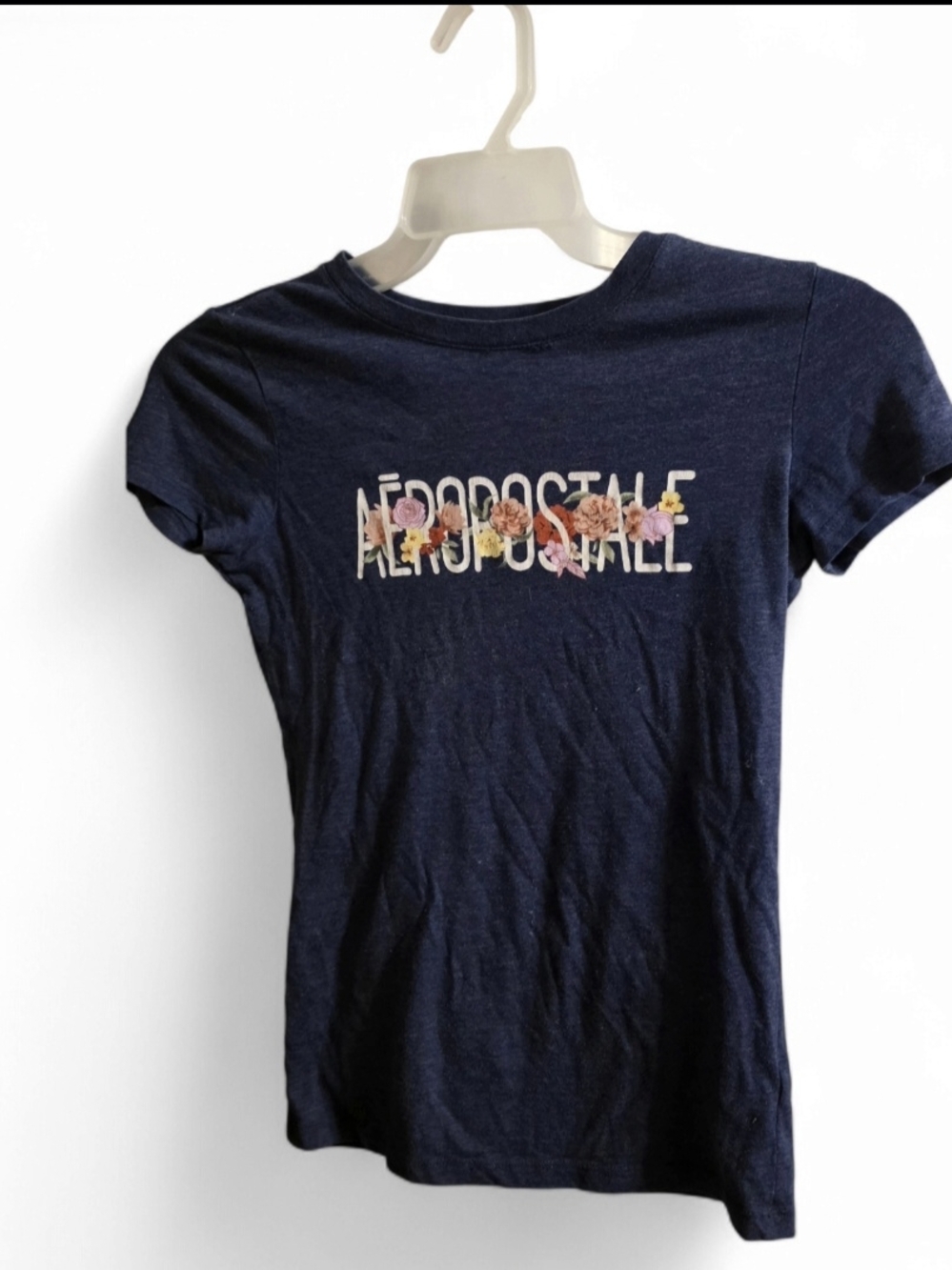 Aéropostale Classic Crew Navy Floral Logo Tee Size Small